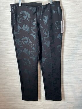 Soft Surroundings Perfect Ponte Pants Black Floral Straight Leg Size Medium NWT